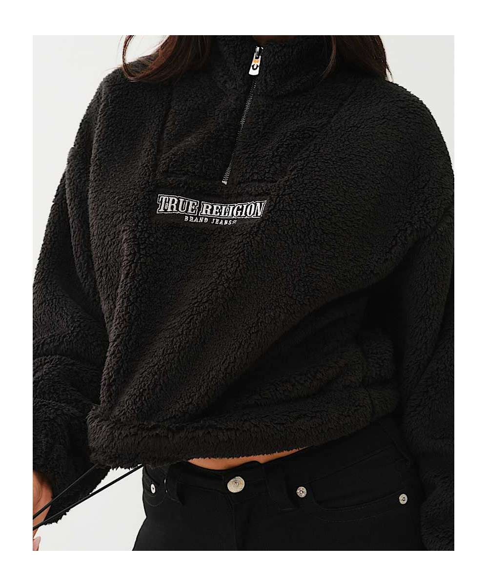 True Religion Sherpa Logo Half-zip Pullover In Black