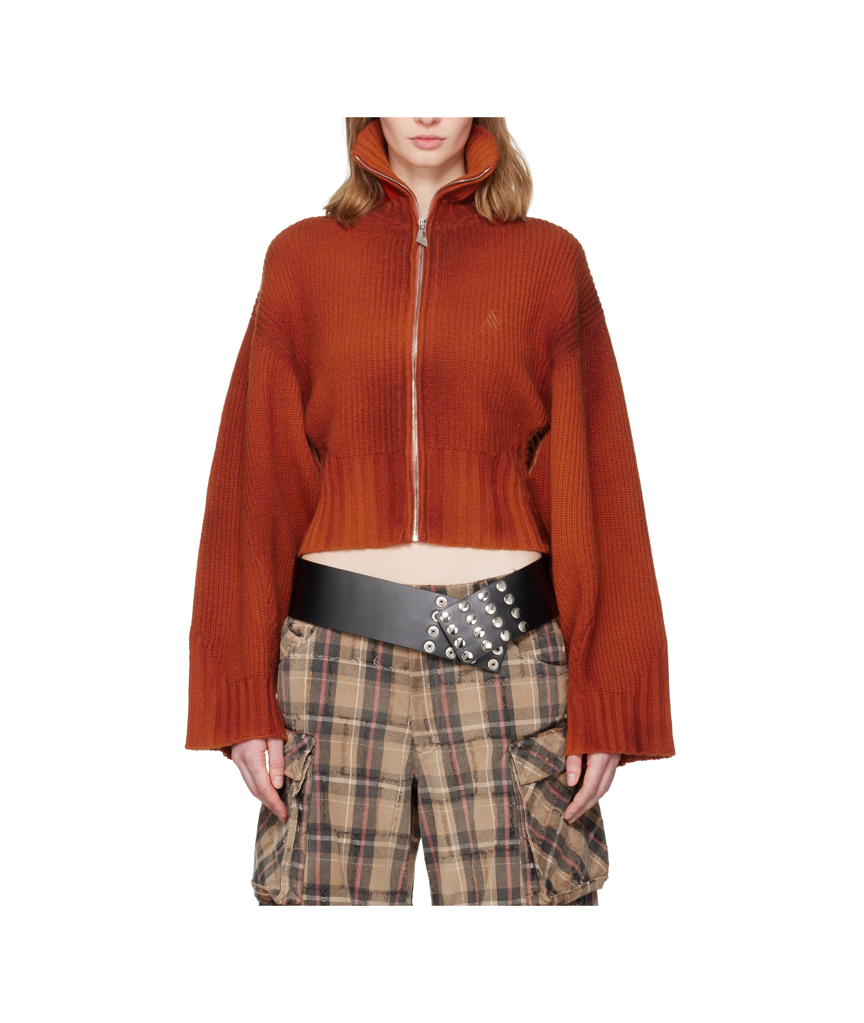 Attico Ribbed Wool And Cashmere Blend Knit Cardigan In Red