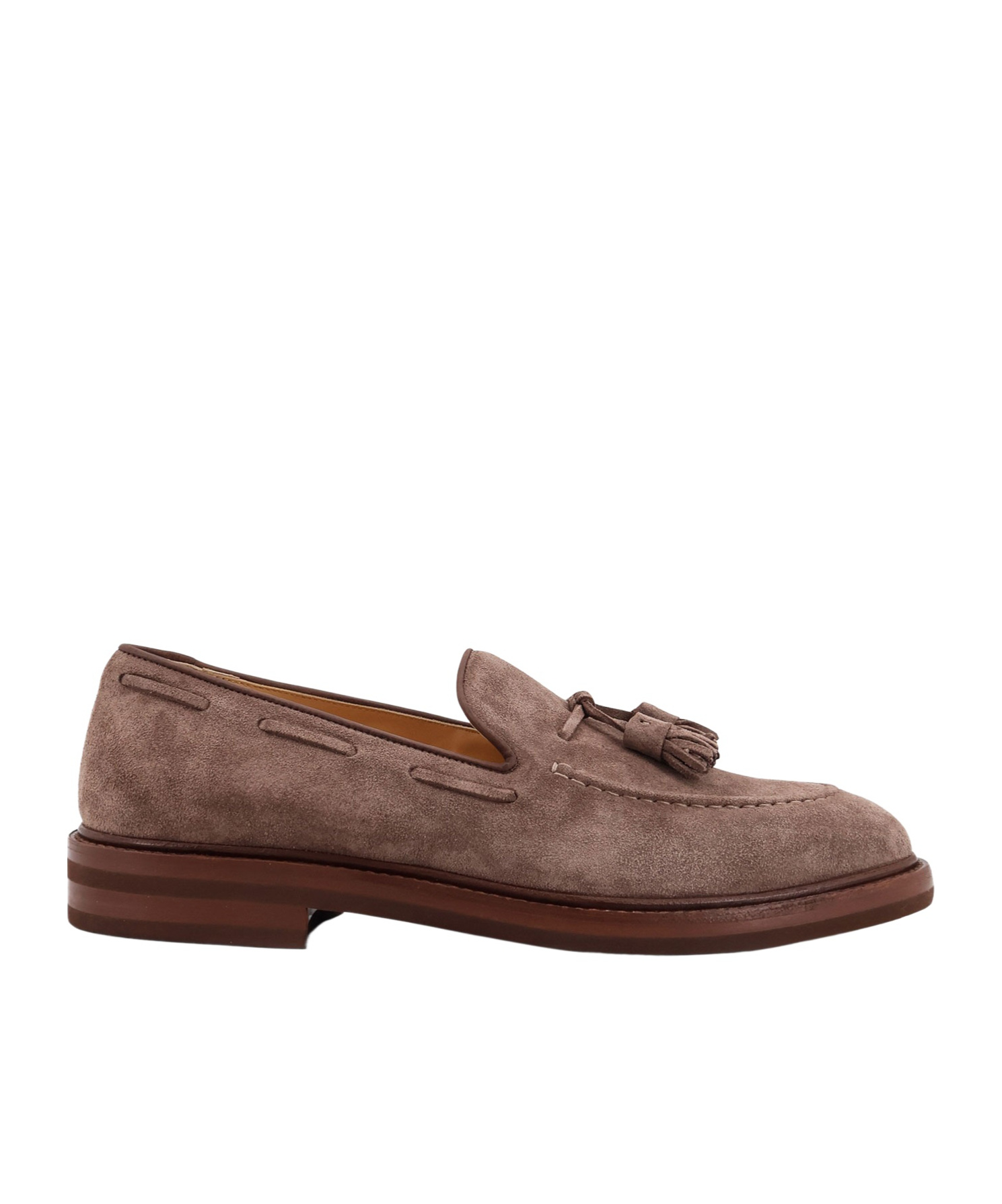 Brunello Cucinelli Tassel Detail Suede Loafers With Stacked Heel In Brown