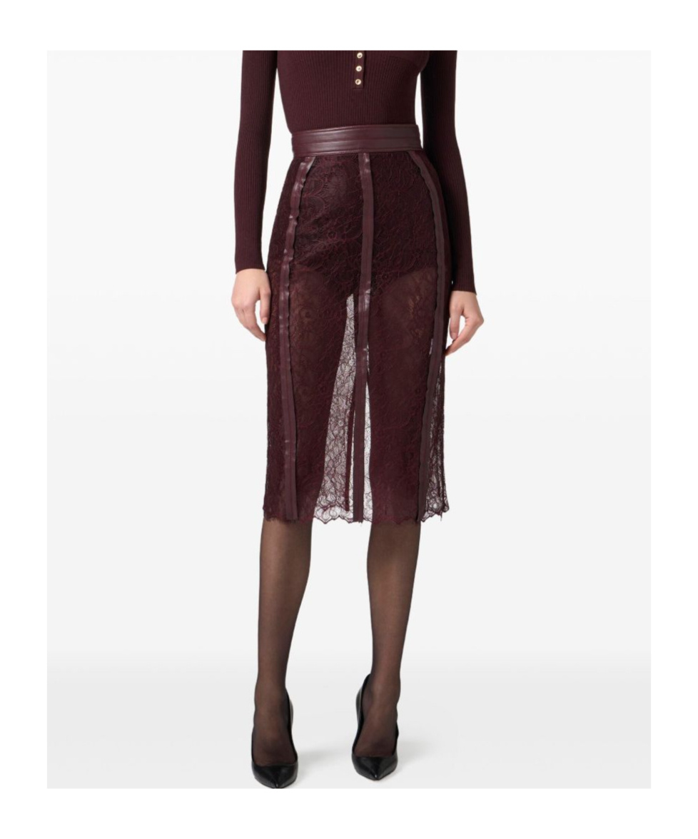 Elisabetta Franchi Lace-contrast Midi Skirt In Animal Print