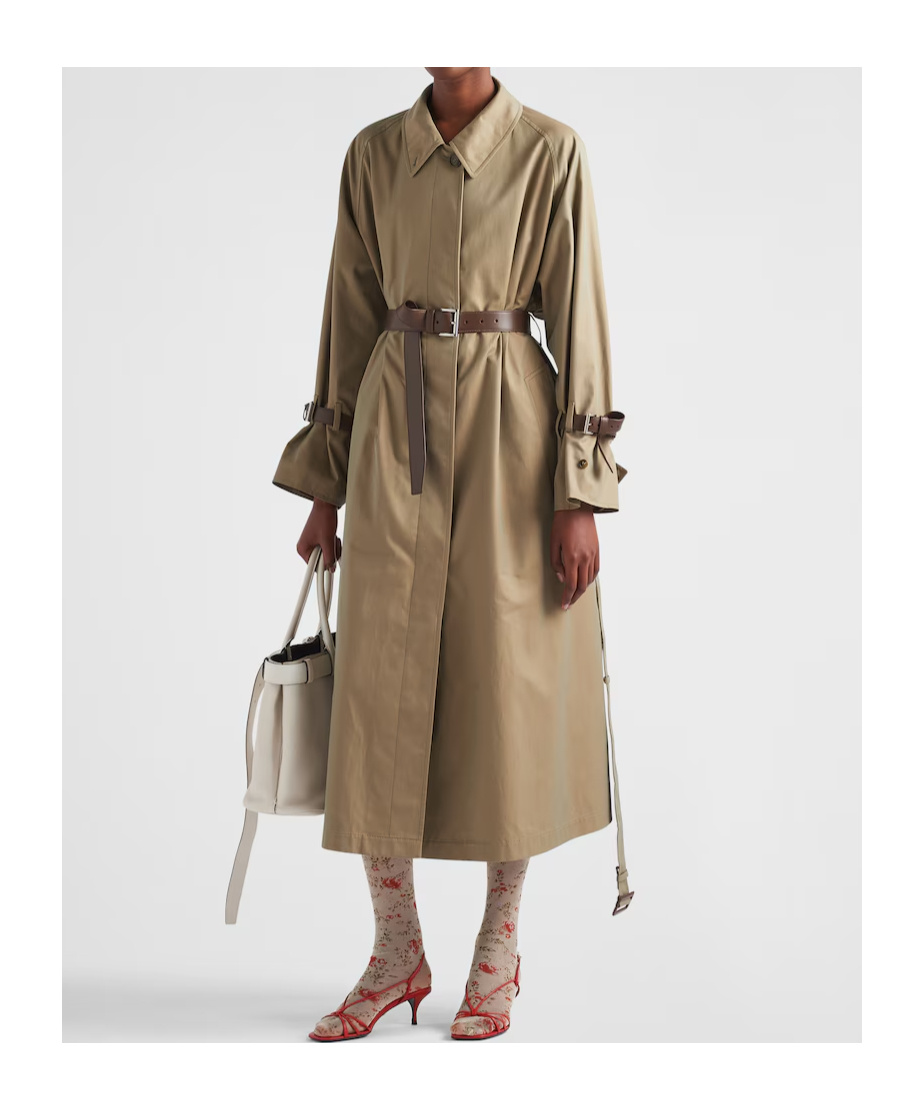 Prada Single-breasted Cotton Twill Trench Coat In Green