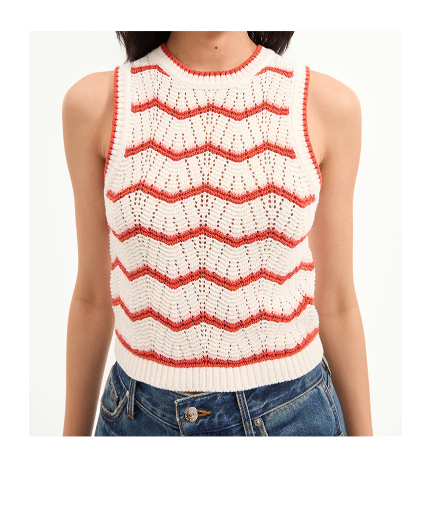 Shop Veronica Beard Jerrel Cropped Knit Tank Top In Rice White/pink Shell Color/persimmon Color