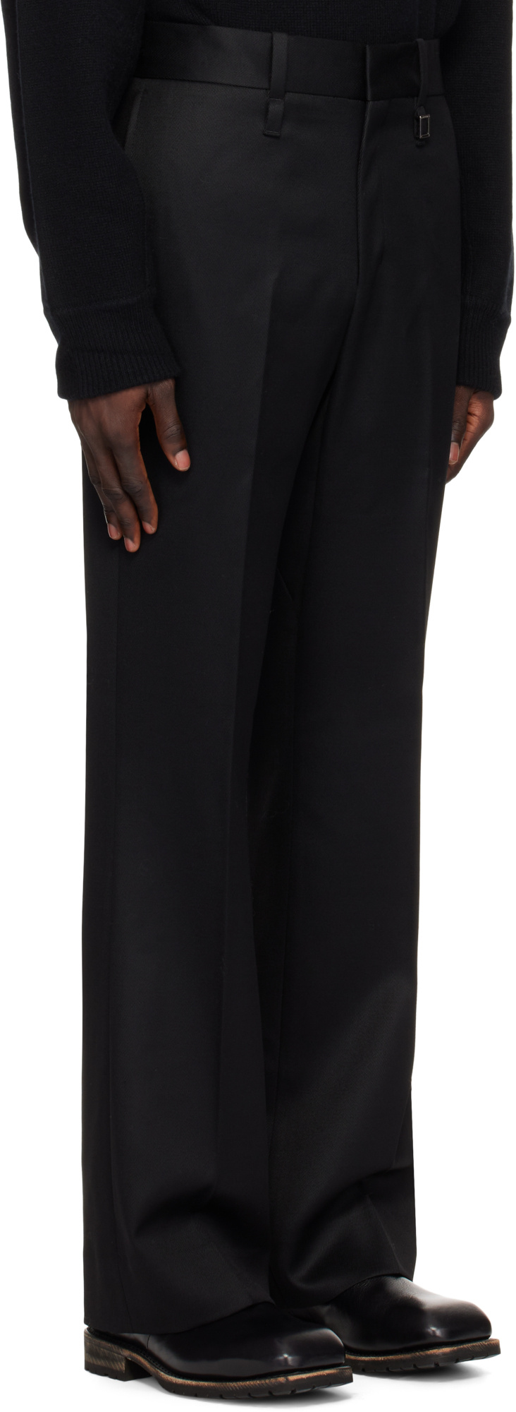 Wooyoungmi Black Wool Straight Trousers In Black