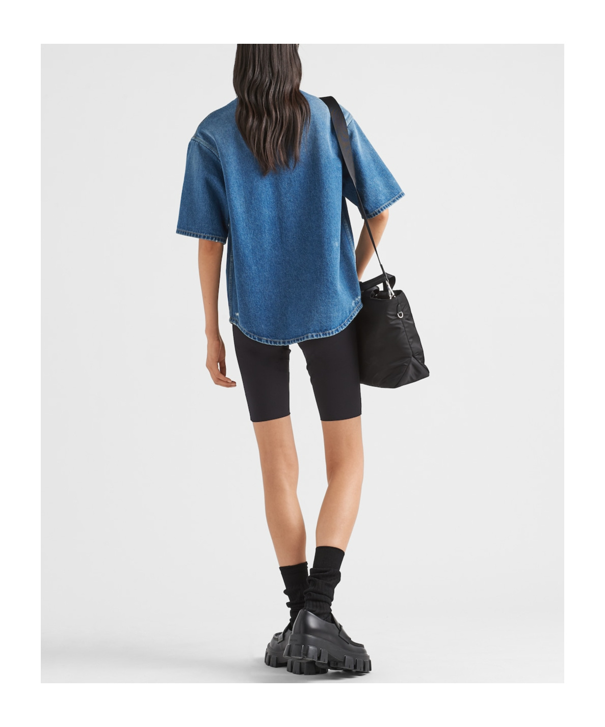 Shop Prada Triangle-logo Denim Shirt In Blue