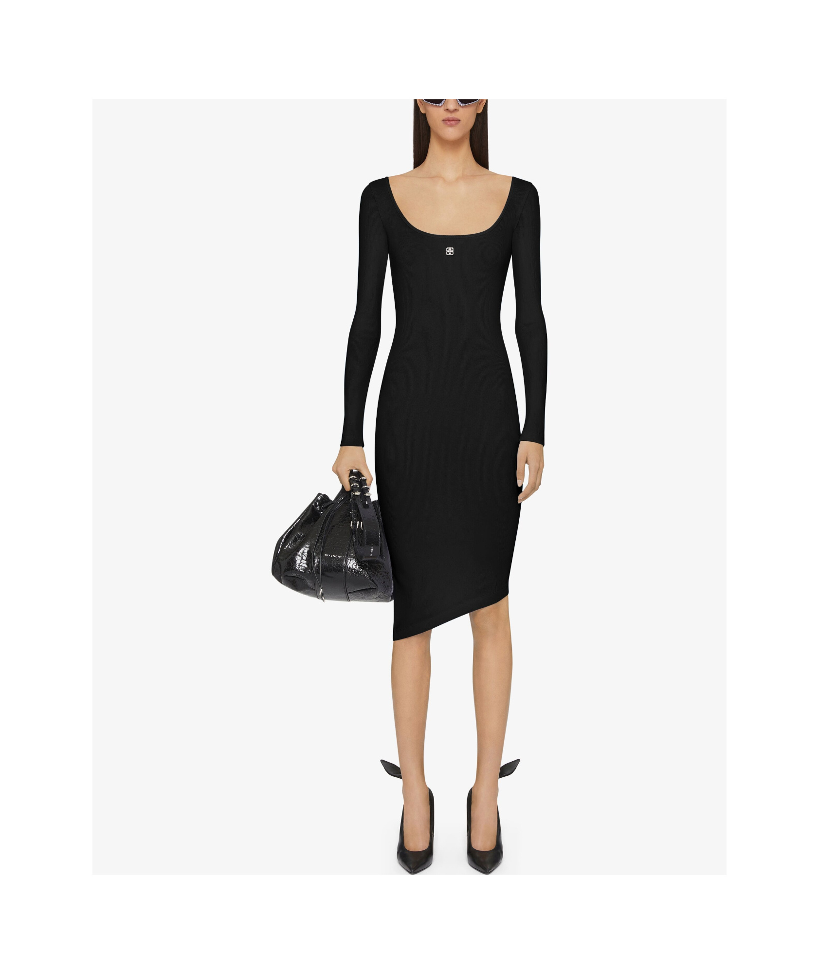 Givenchy Asymmetric Dress In Knit With 4g Liquid Detail In Black