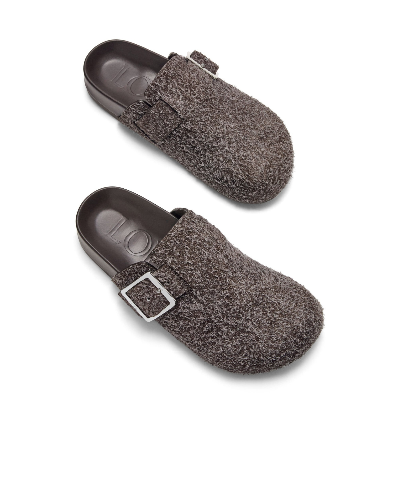 Loewe Mud Suede Ease Buckle Slippers In Black