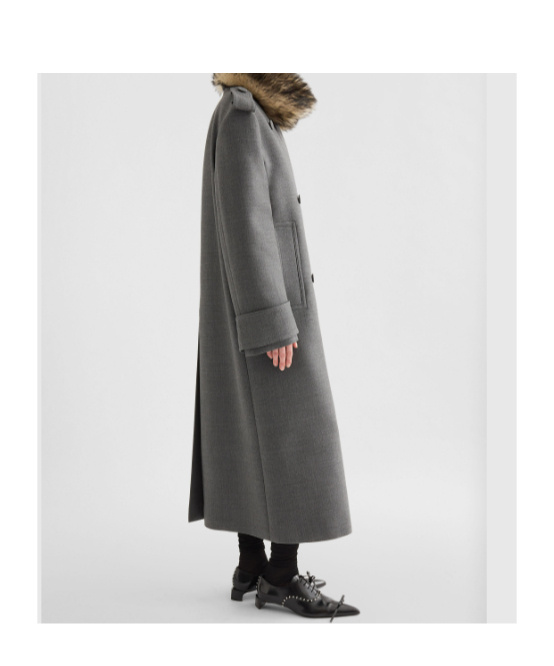 Jil Sander Fur Collar Double-breasted Coat In Gray