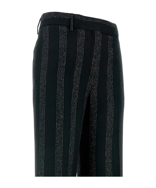 Msgm Striped Wide-leg Trousers In Black
