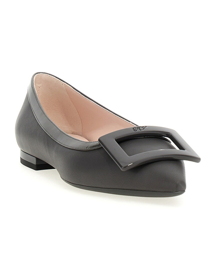 Roger Vivier Grommettine Denim Buckle Ballerina Flats In Black