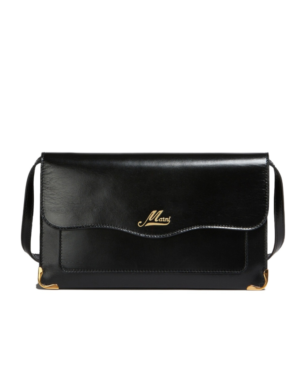 MARNI BLACK LEATHER POUCH WITH WAVY FLAP 
