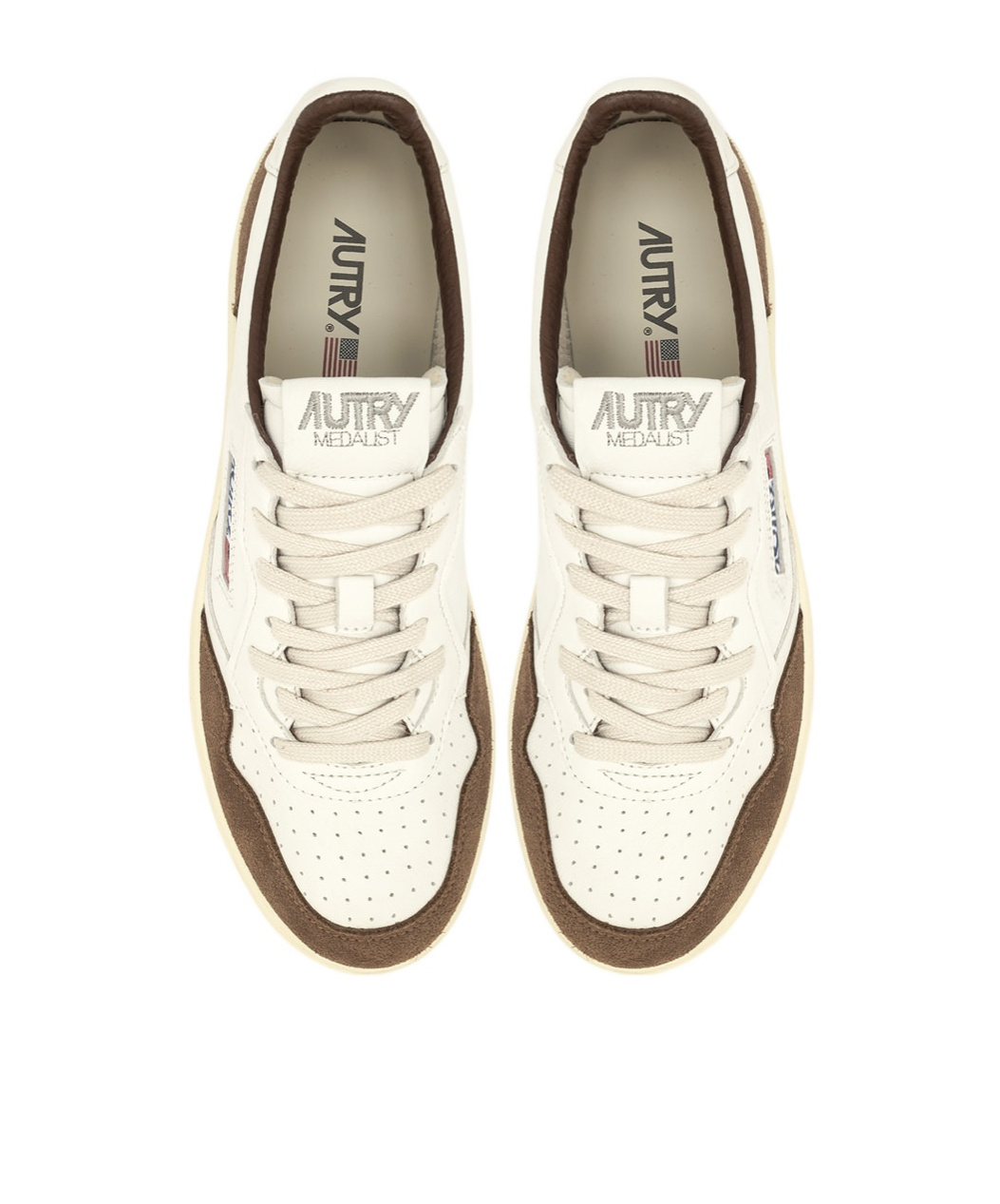 Autry Medalist Sneakers In White Leather With Brown Suede In White