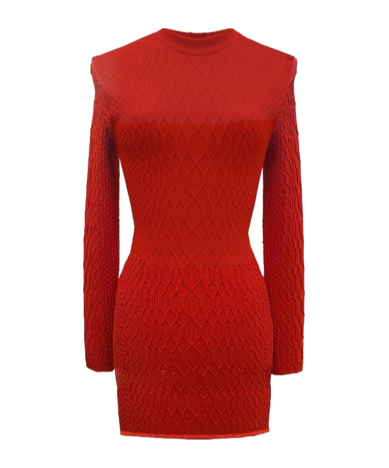 Balmain Round Neck Crocodile Print Bodycon Dress In Red