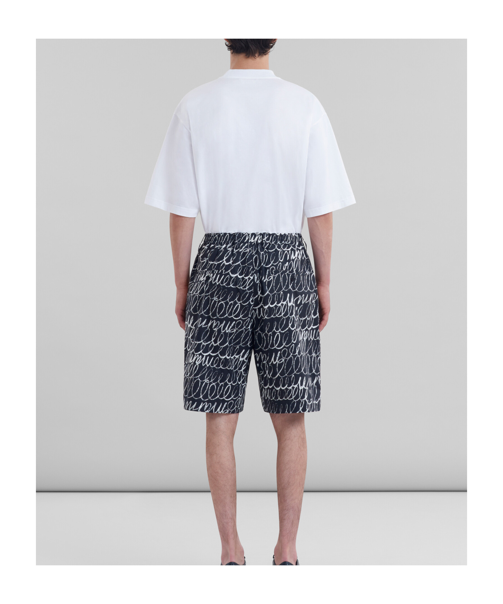 Marni Pattern Poplin Drawstring Shorts In Black