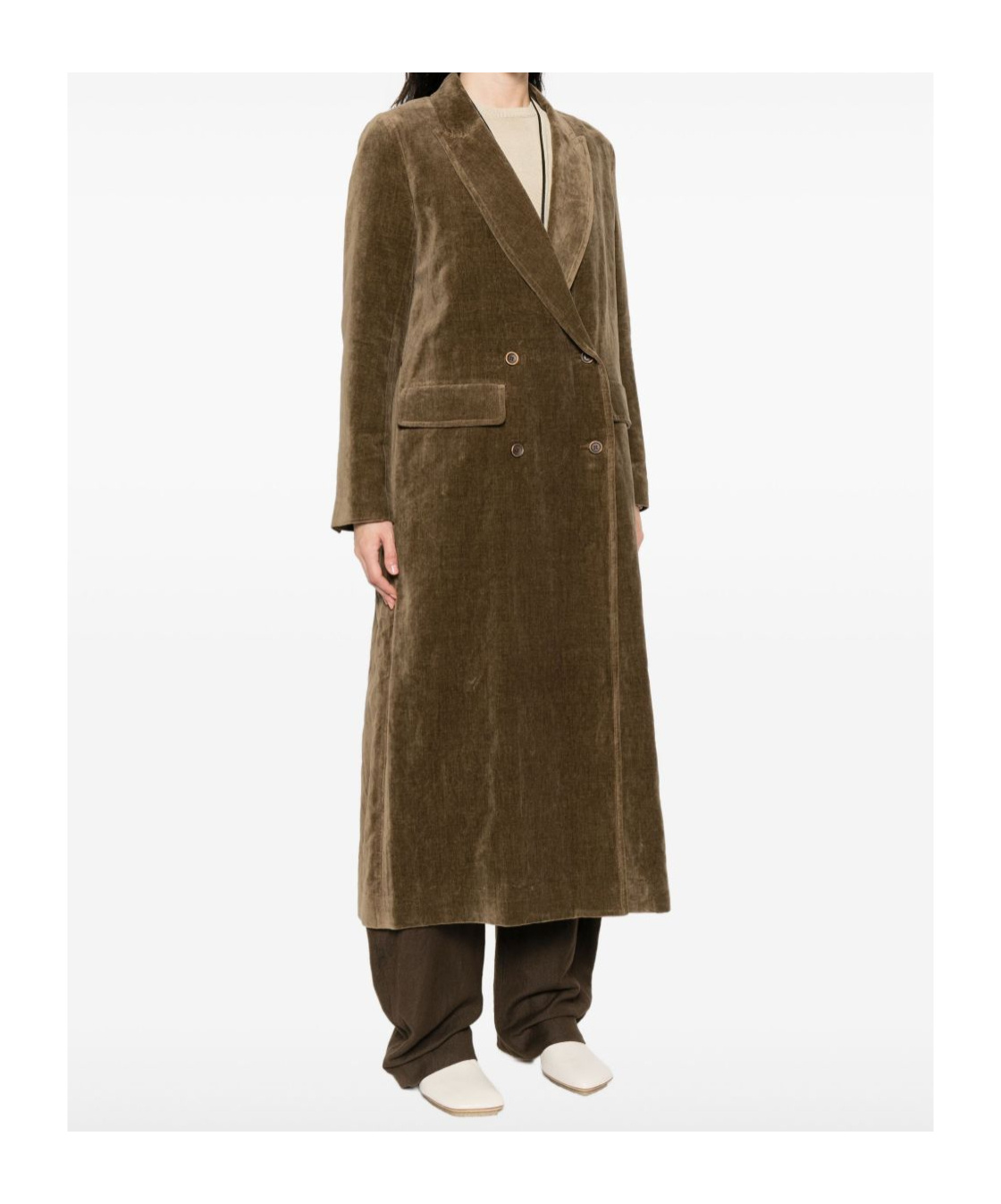 Uma Wang Velvet Texture Camelot Coat With Peak Lapels In Green