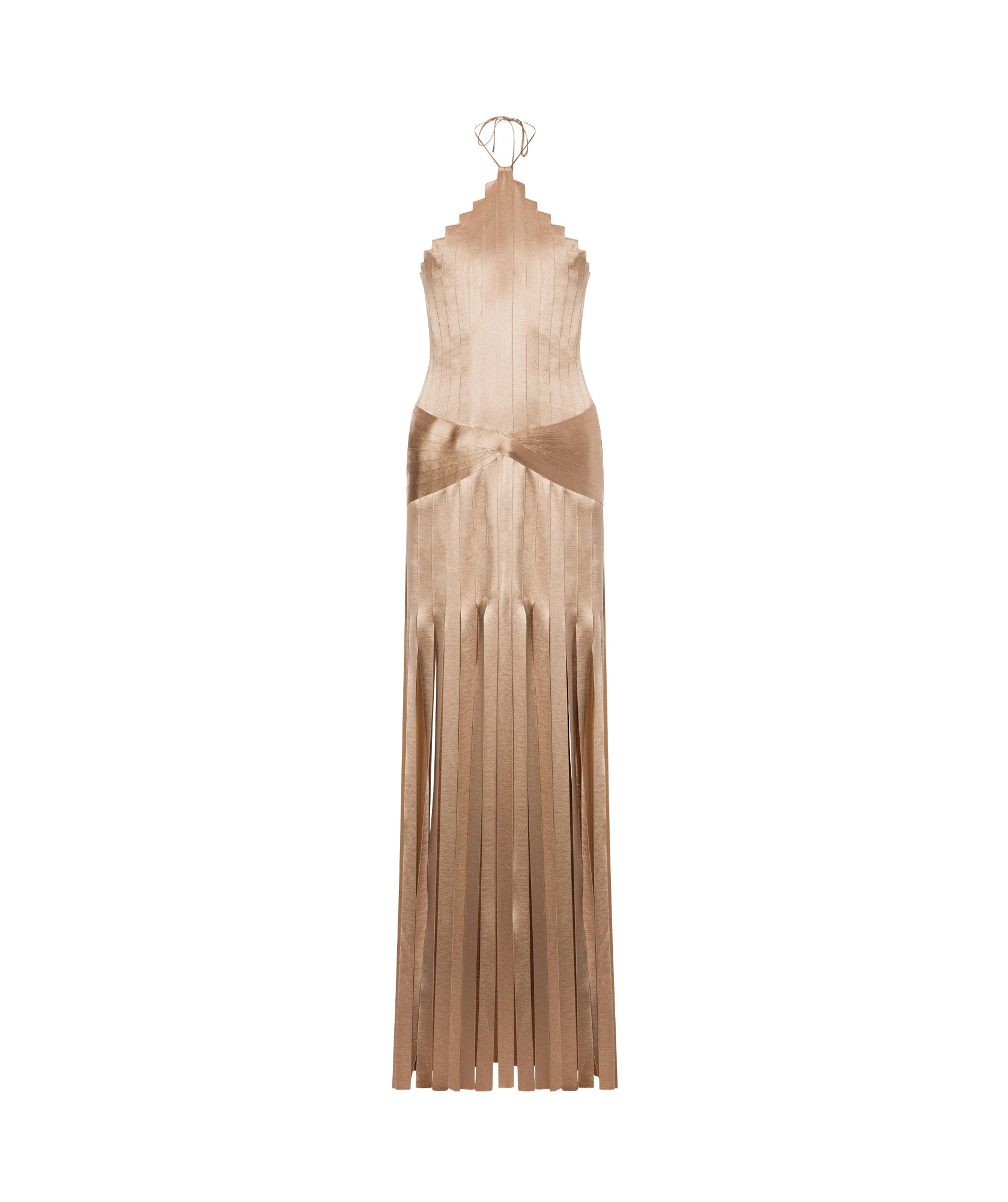 Alberta Ferretti Pleated Halterneck Gown In Nude