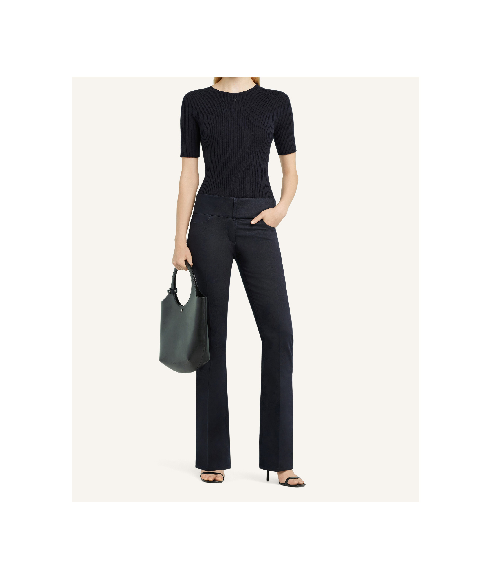 Courrèges Solar Logo-patch Ribbed T-shirt In Black