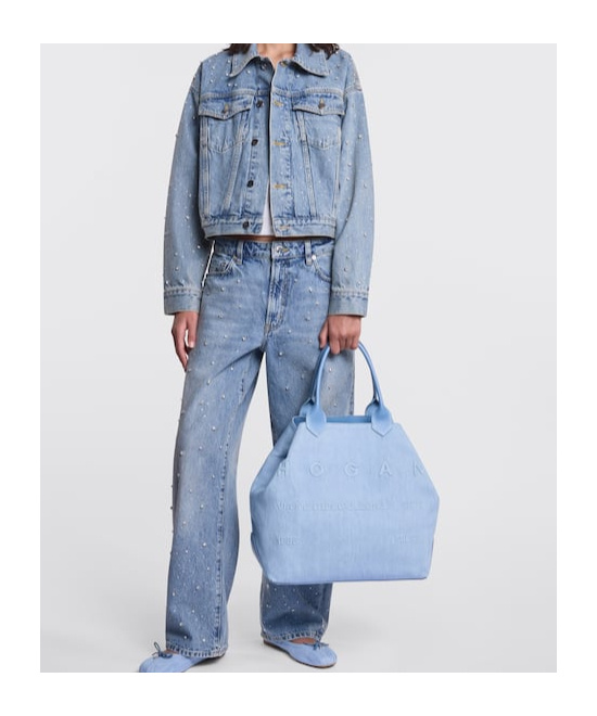 Hogan Large Script Tote Bag In Blue