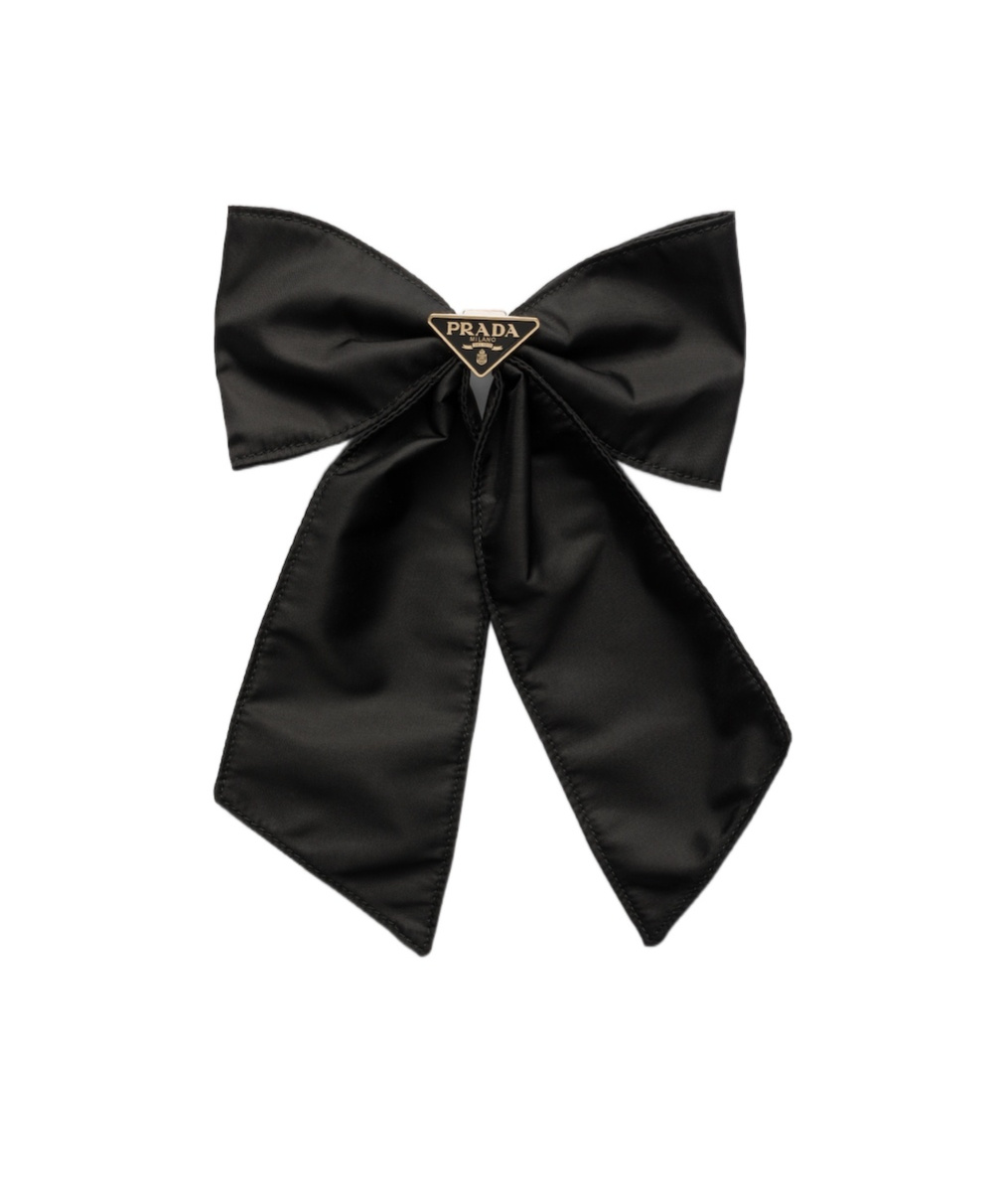 Prada Brass Hair Clip With Maxi Bow Design In Black
