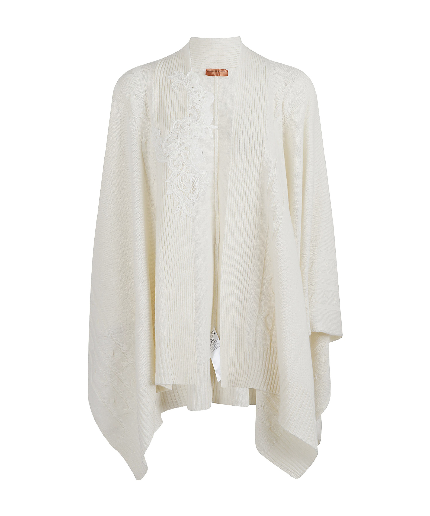 Ermanno Scervino Cozy Cable Knit Cape With Ribbed Hem In White
