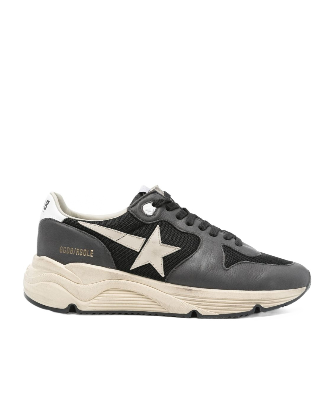 Golden Goose Running Sole In Green Suede With White Leather Star And Heel In Gray