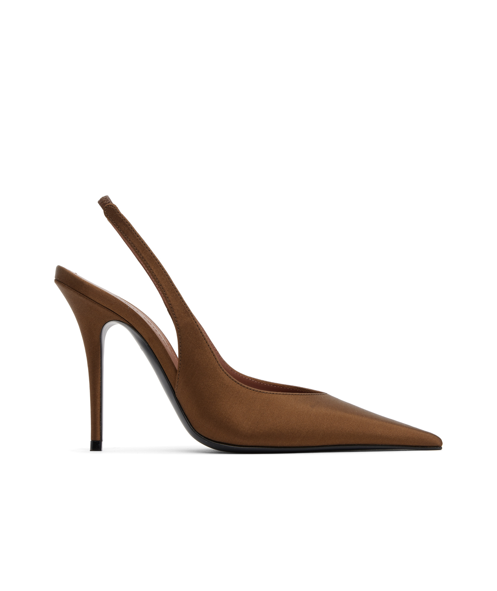 Amina Muaddi Anok 105 Brown Satin Slingback Pumps In Brown