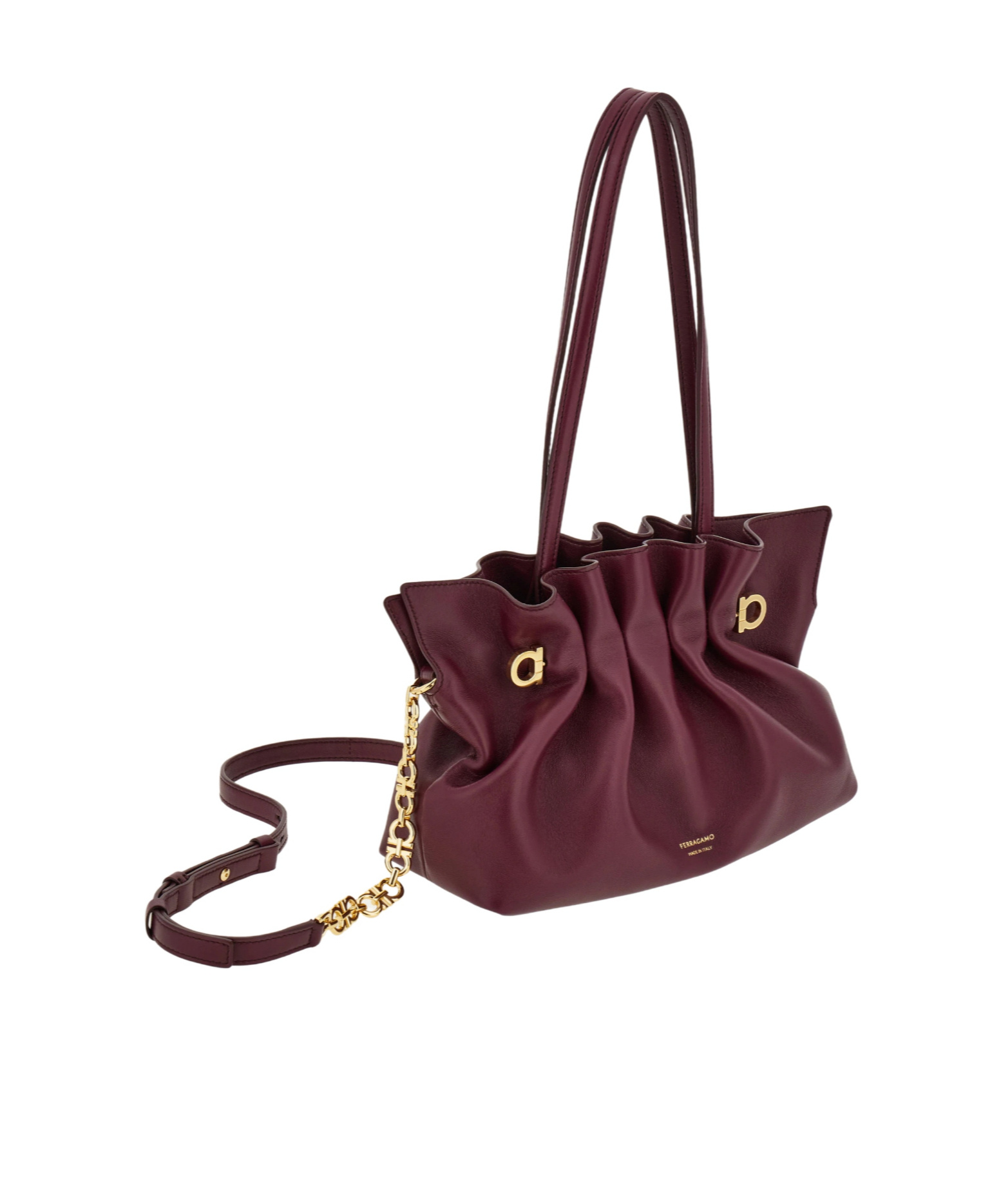 Ferragamo Small Double-gancini Gathered Shoulder Bag In Purple