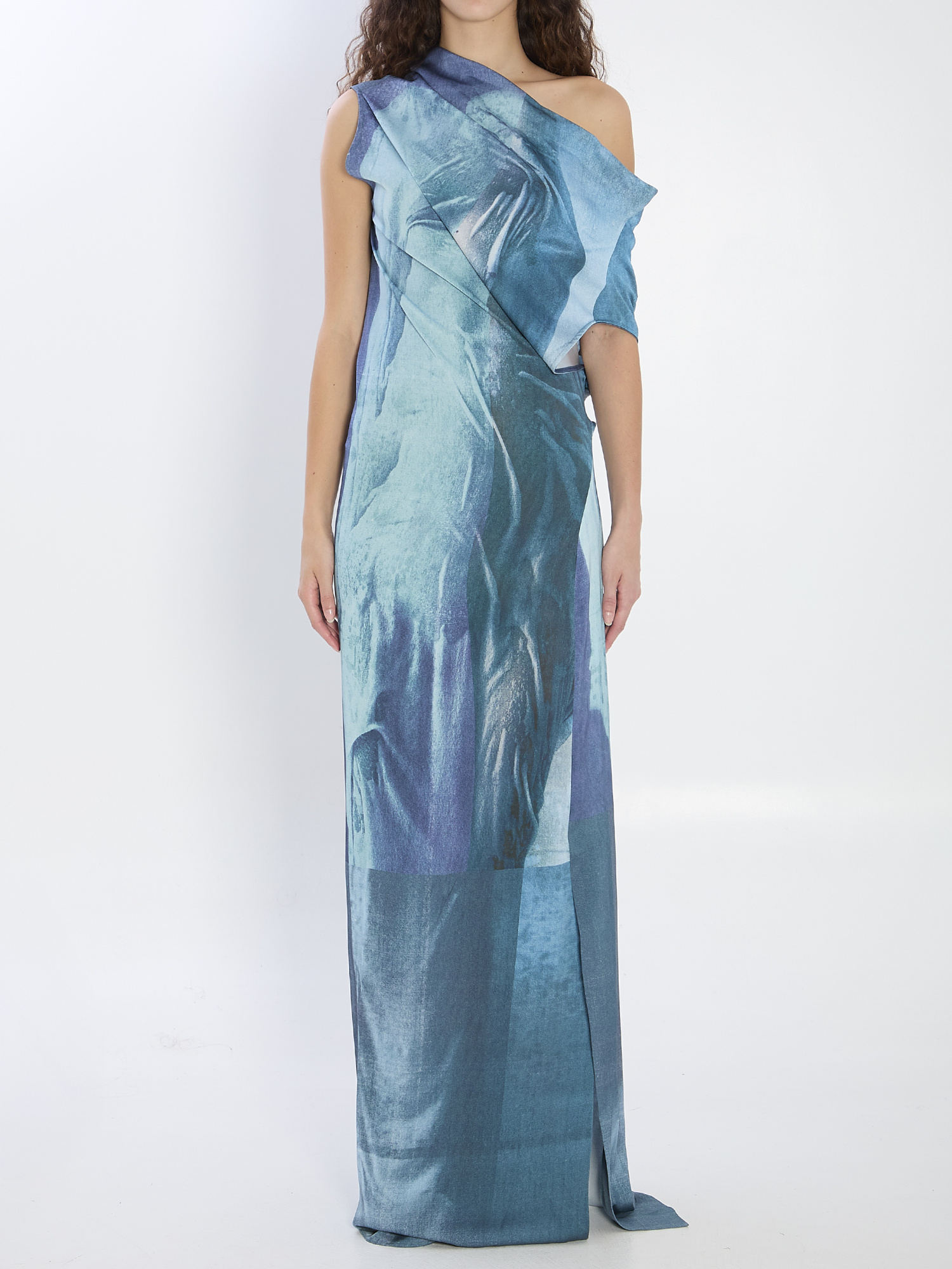 Jean Paul Gaultier Printed Ruffle Dress In Blue