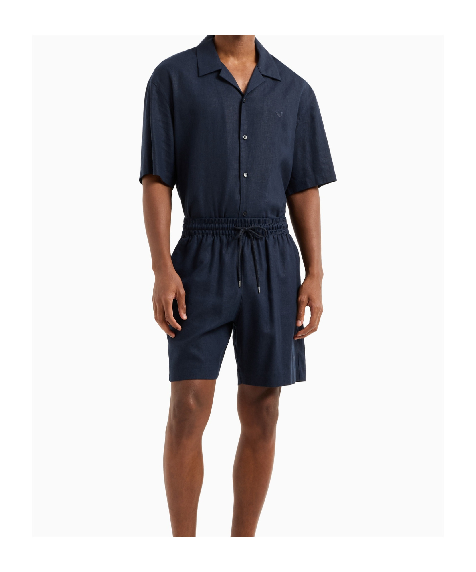 Emporio Armani Linen-blend Beachwear Bermuda Shorts In Black