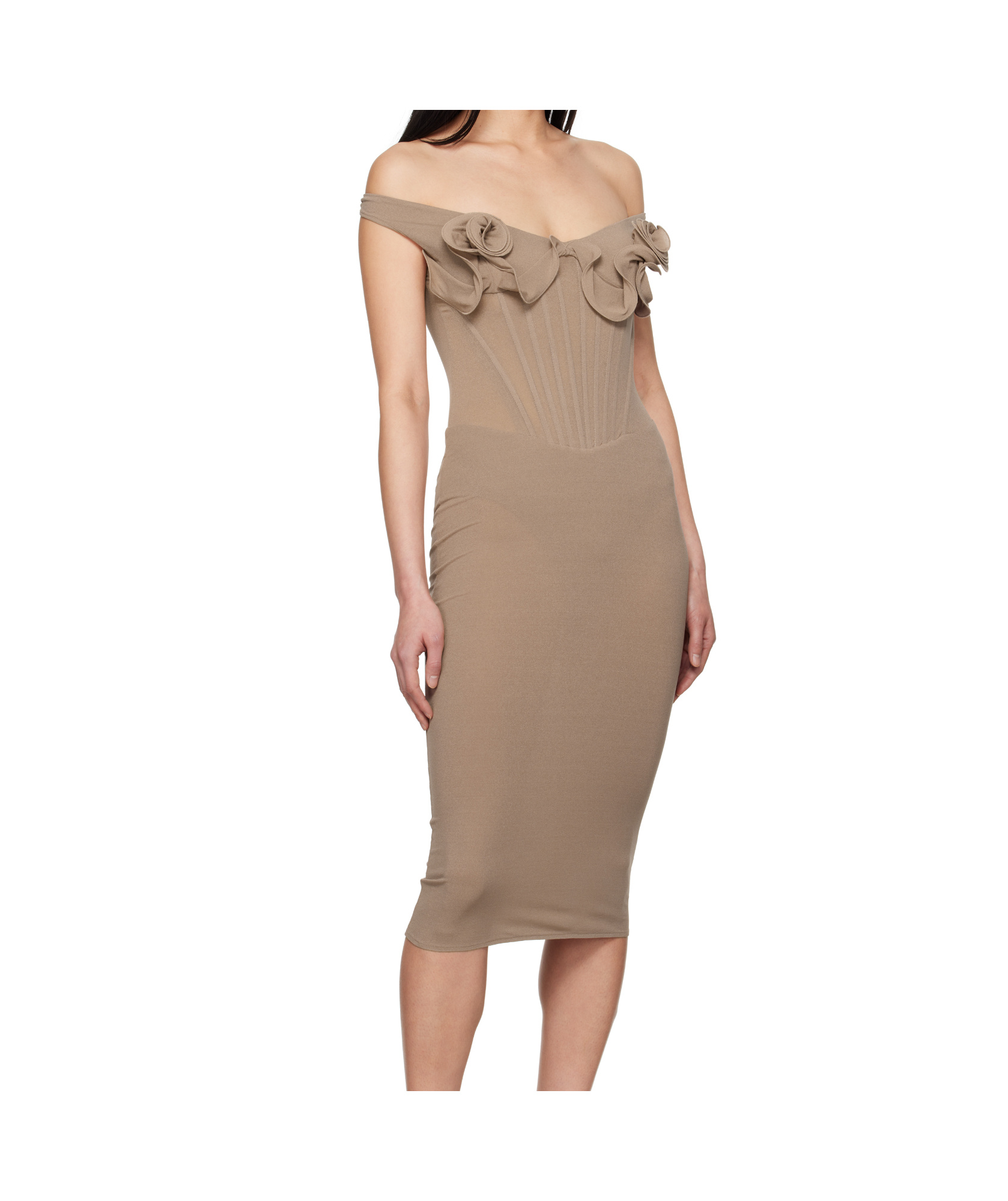 Magda Butrym Beige Flower Bustier Midi Dress In Beige