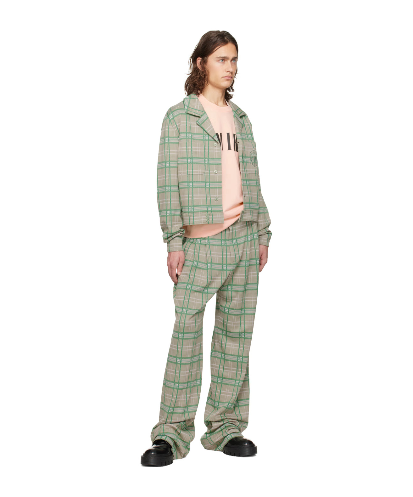 Amiri Short Checkered Casual Jacket In Green