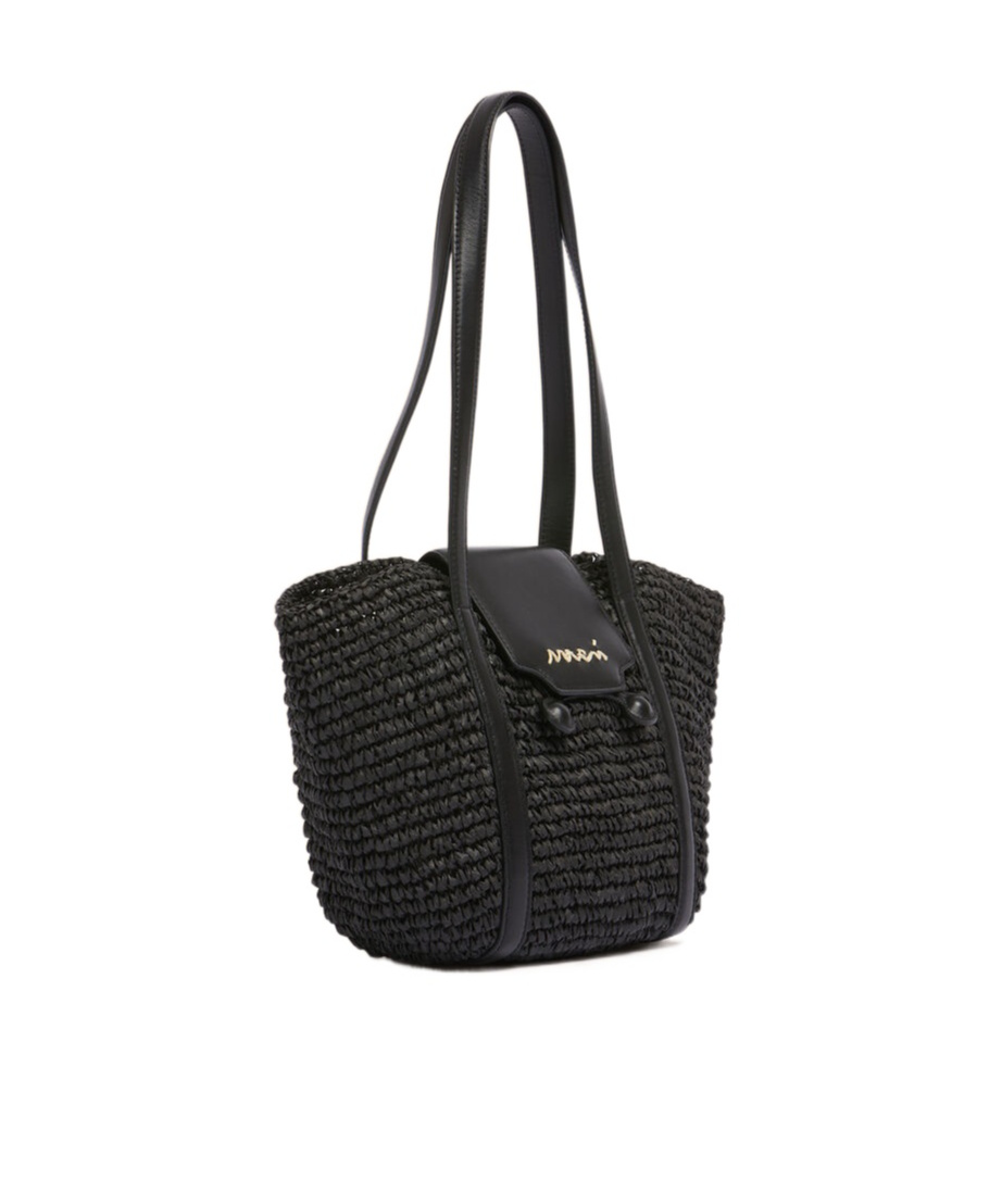 Shop Marni Small Black Raffia-effect Trunkaroo Beach Bag