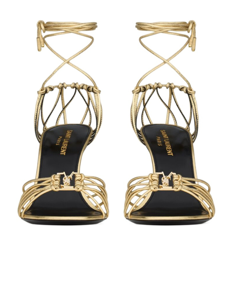 Shop Saint Laurent Babylone Sandals In Metallic Leather In Golden