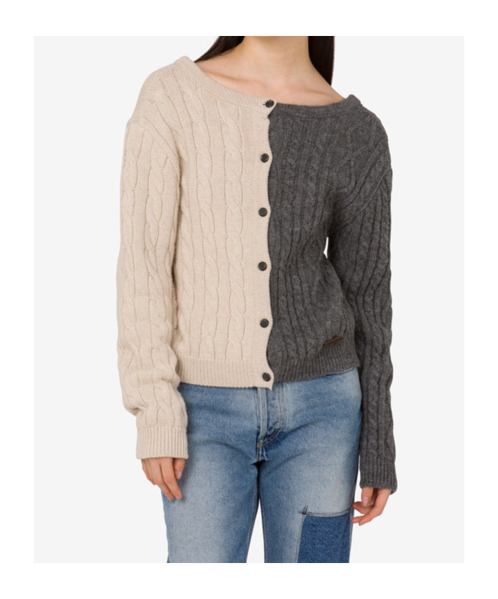 Moschino Two-tone Cable-knit Sweater With Reversible Design In Gray