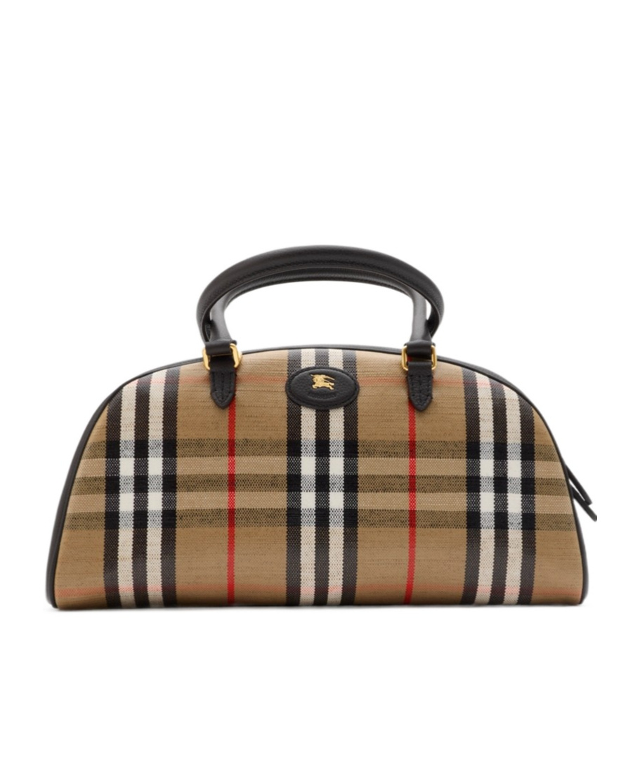 Burberry Highland Beige Handbag With Ekd Patch On The Front And All-over Check Motif In Cotton Blend Woman In Neutral