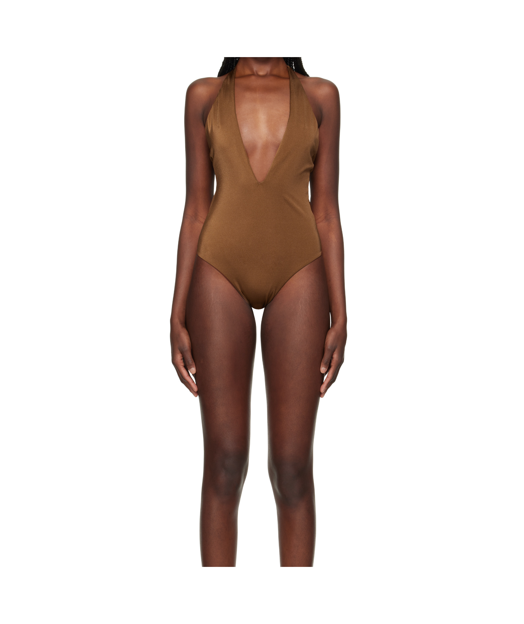 Versace Brown Tex Rodi Modulo Spilla Swimsuit In Brown