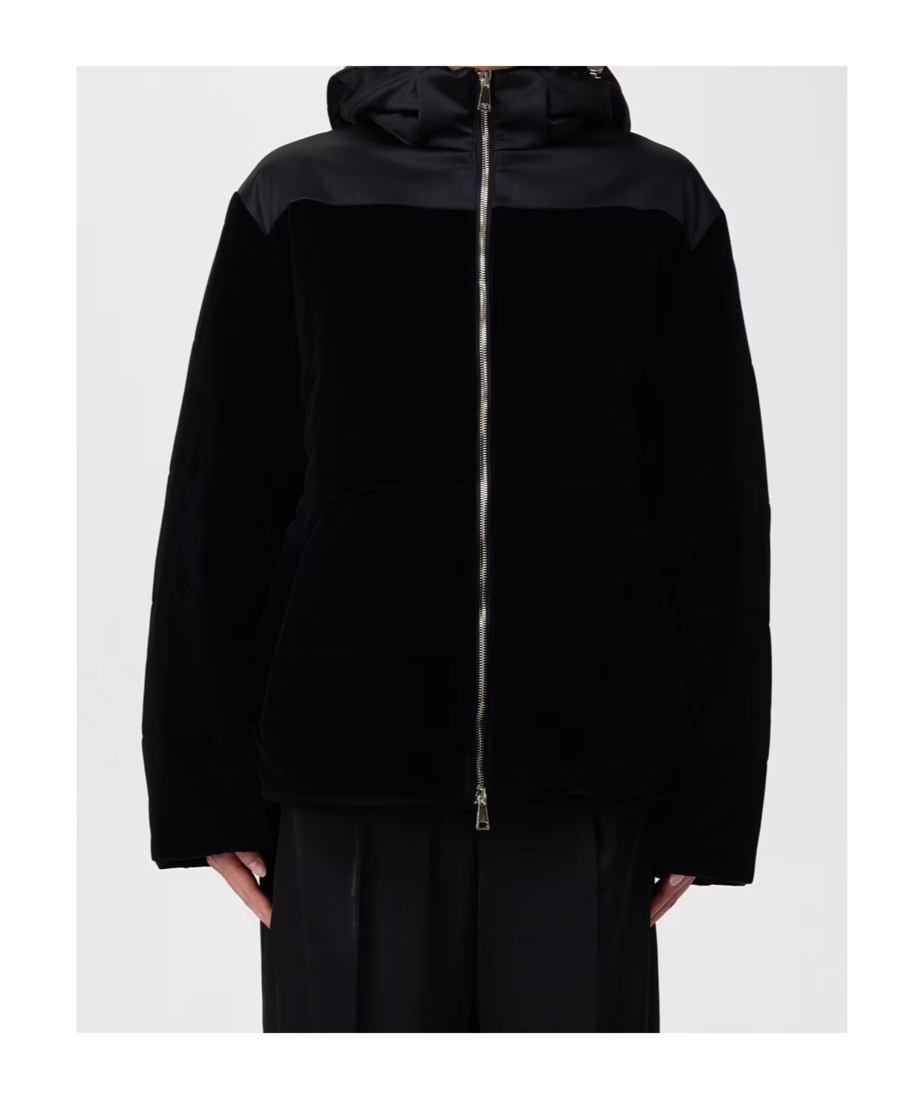 Fabiana Filippi Padded Velvet Jacket With Hood In Black