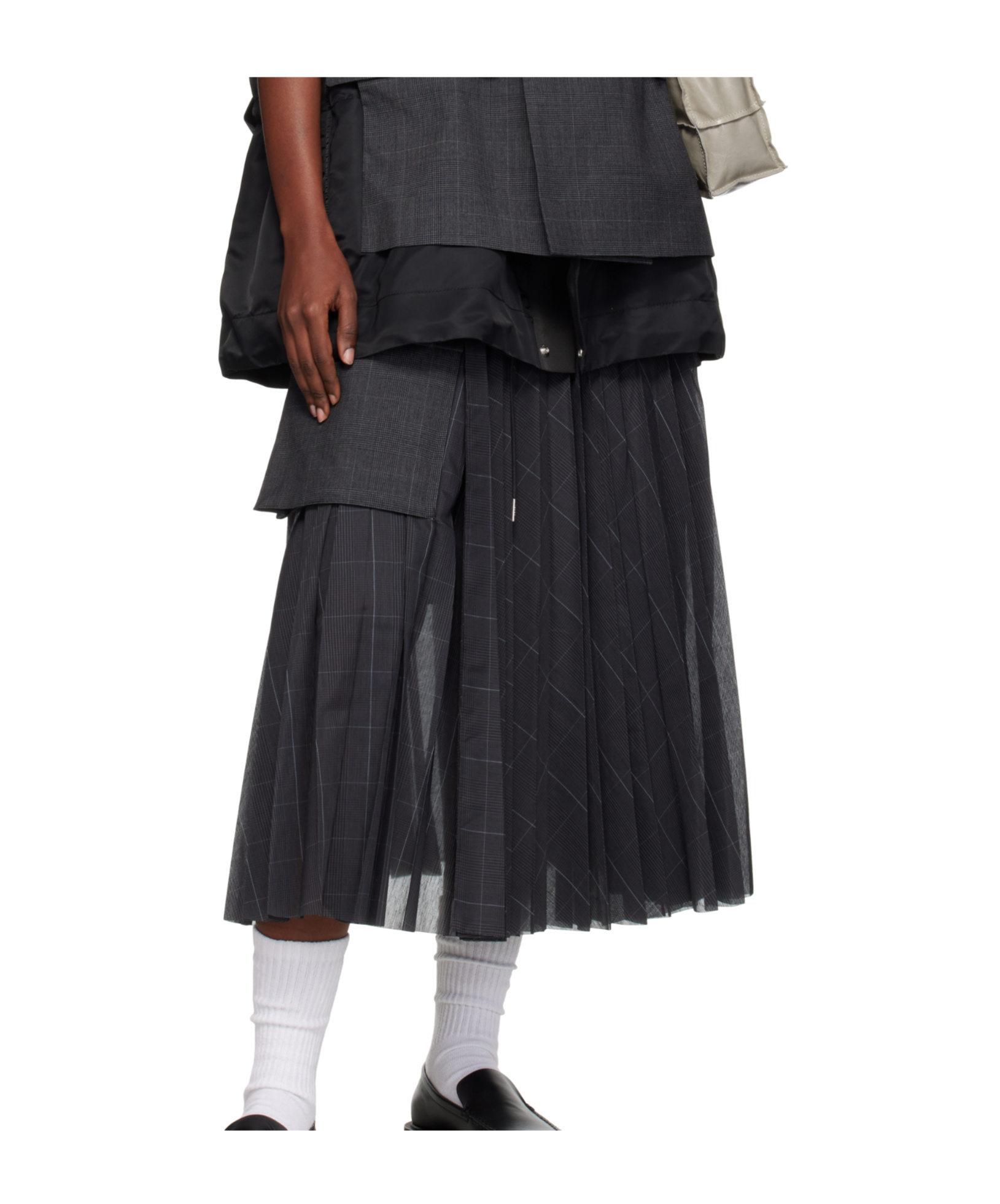 Sacai Plaid Midi Skirt In Gray