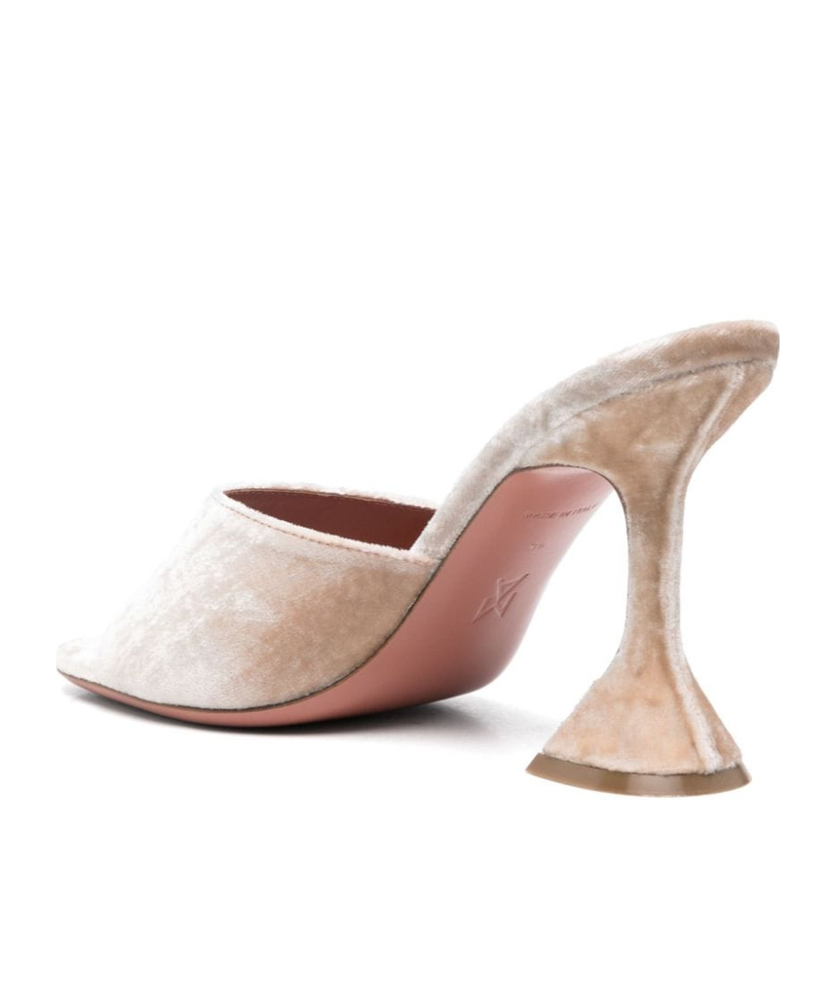 Amina Muaddi Velvet Mules With Sculpted Heel And Square Toe In Nude