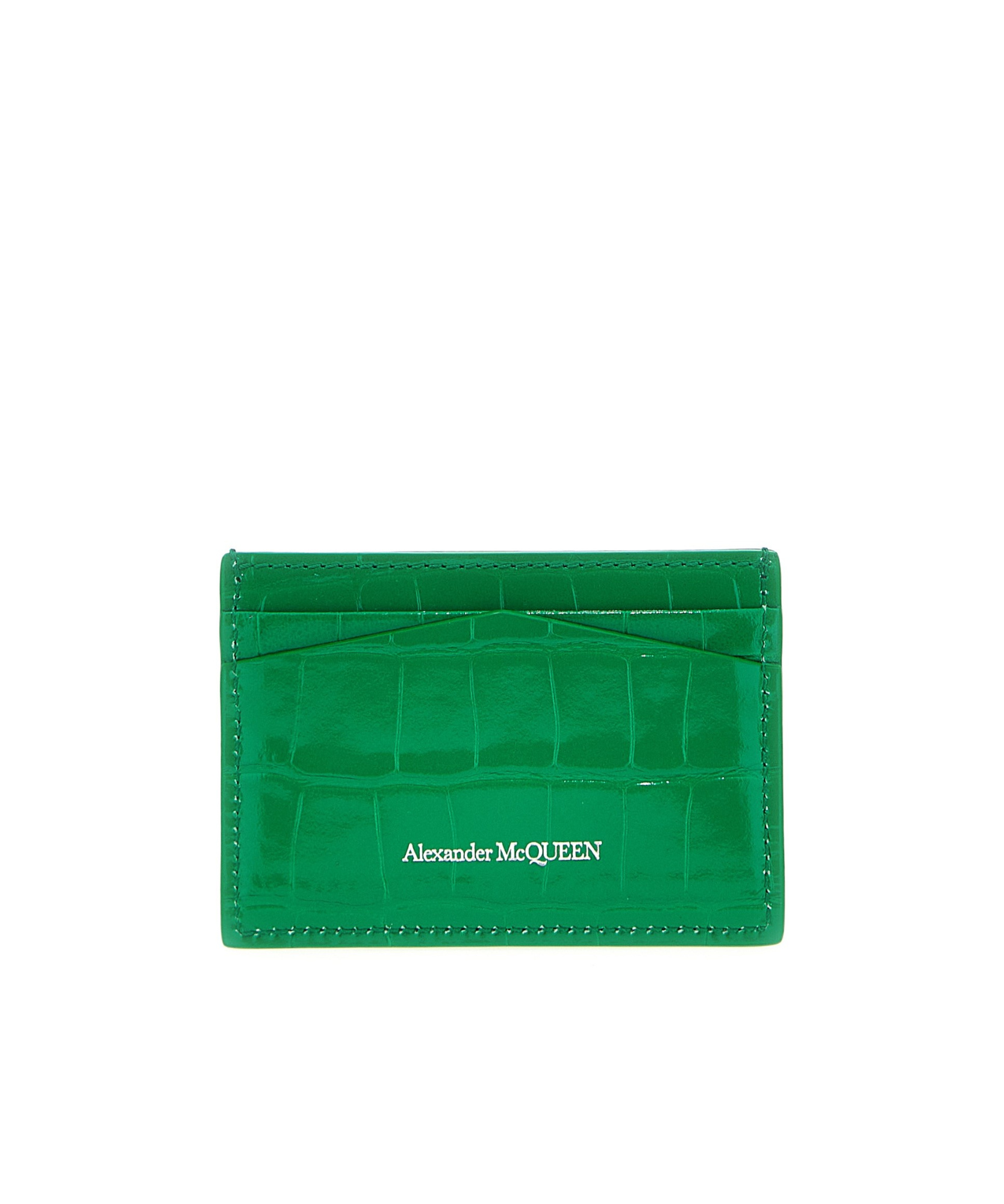Alexander Mcqueen Skull-plaque Logo-print Cardholder In Green