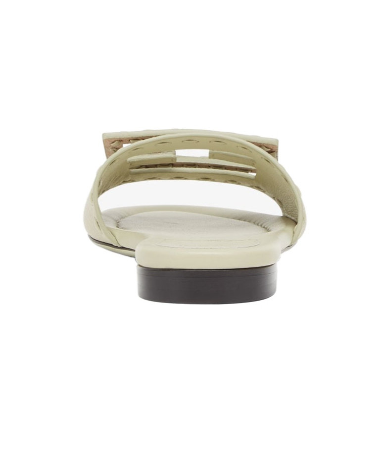 Fendi Ff Leather Buckle Flat Slide Sandals In Green