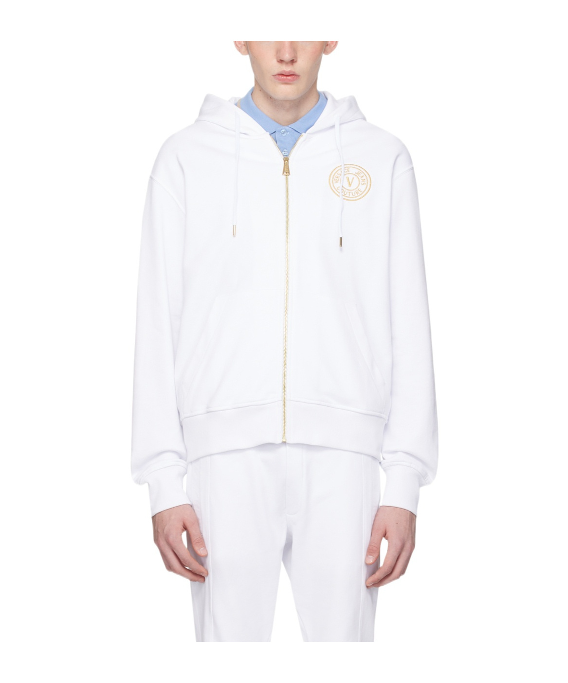 Shop Versace Jeans Drawstring Hooded Hoodie In White
