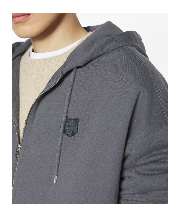 Maison Kitsuné Fox Head Zipped Oversize Hoodie In Gray