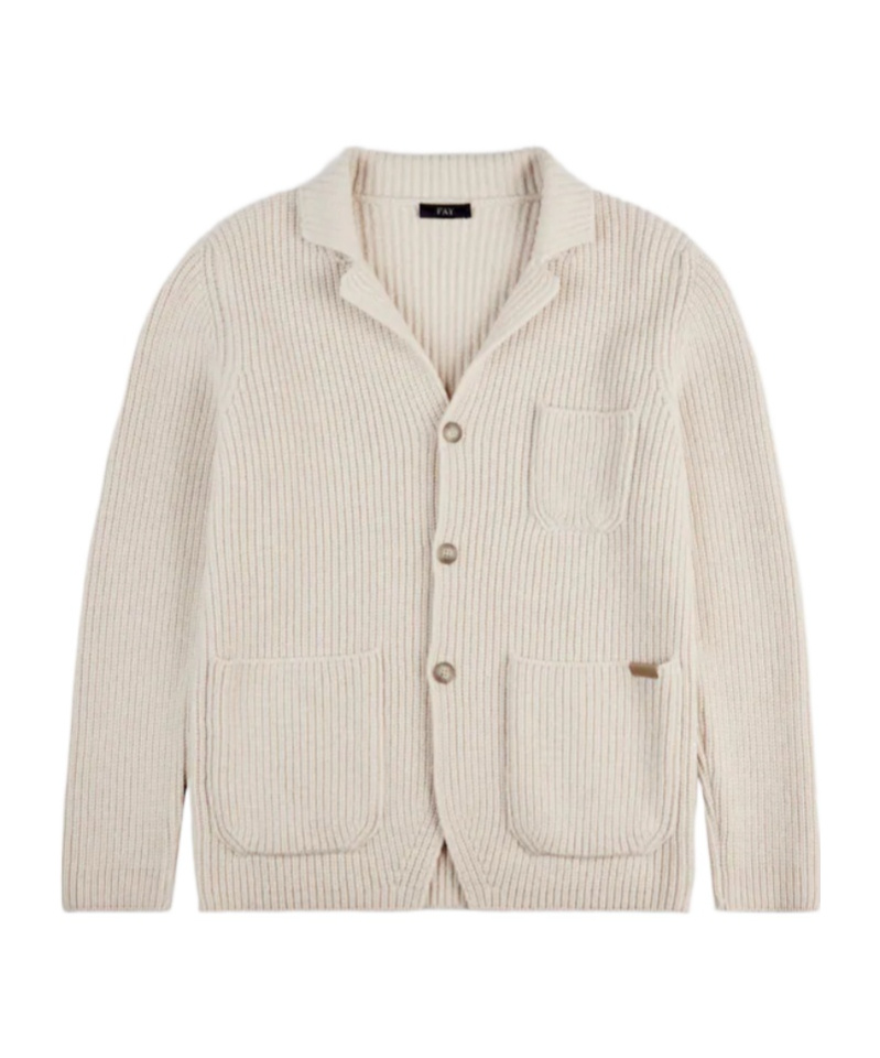 Fay Ribbed Knit Jacket In Neutral