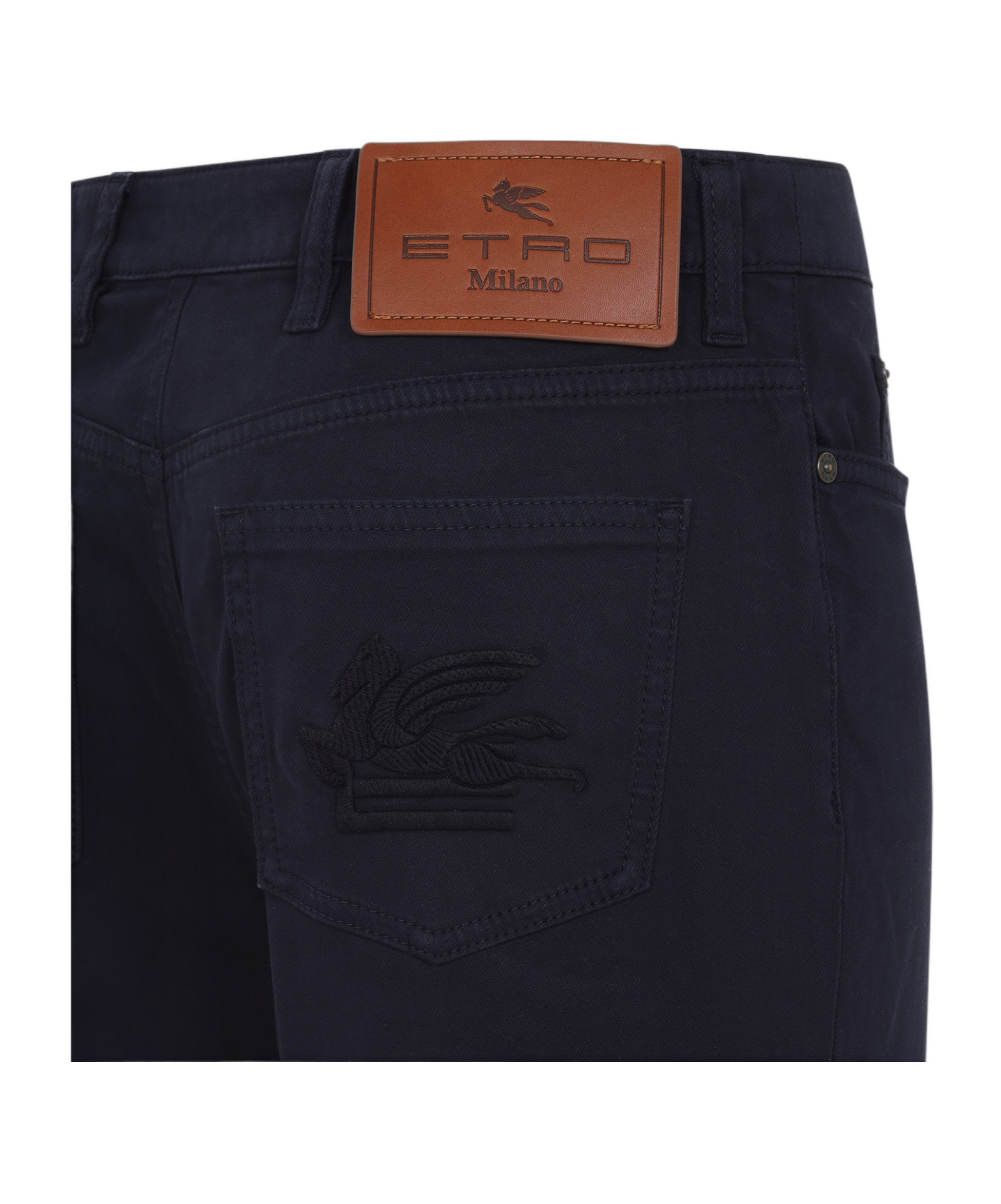 Etro Flared Leg Embroidered Back Pocket Trousers In Blue