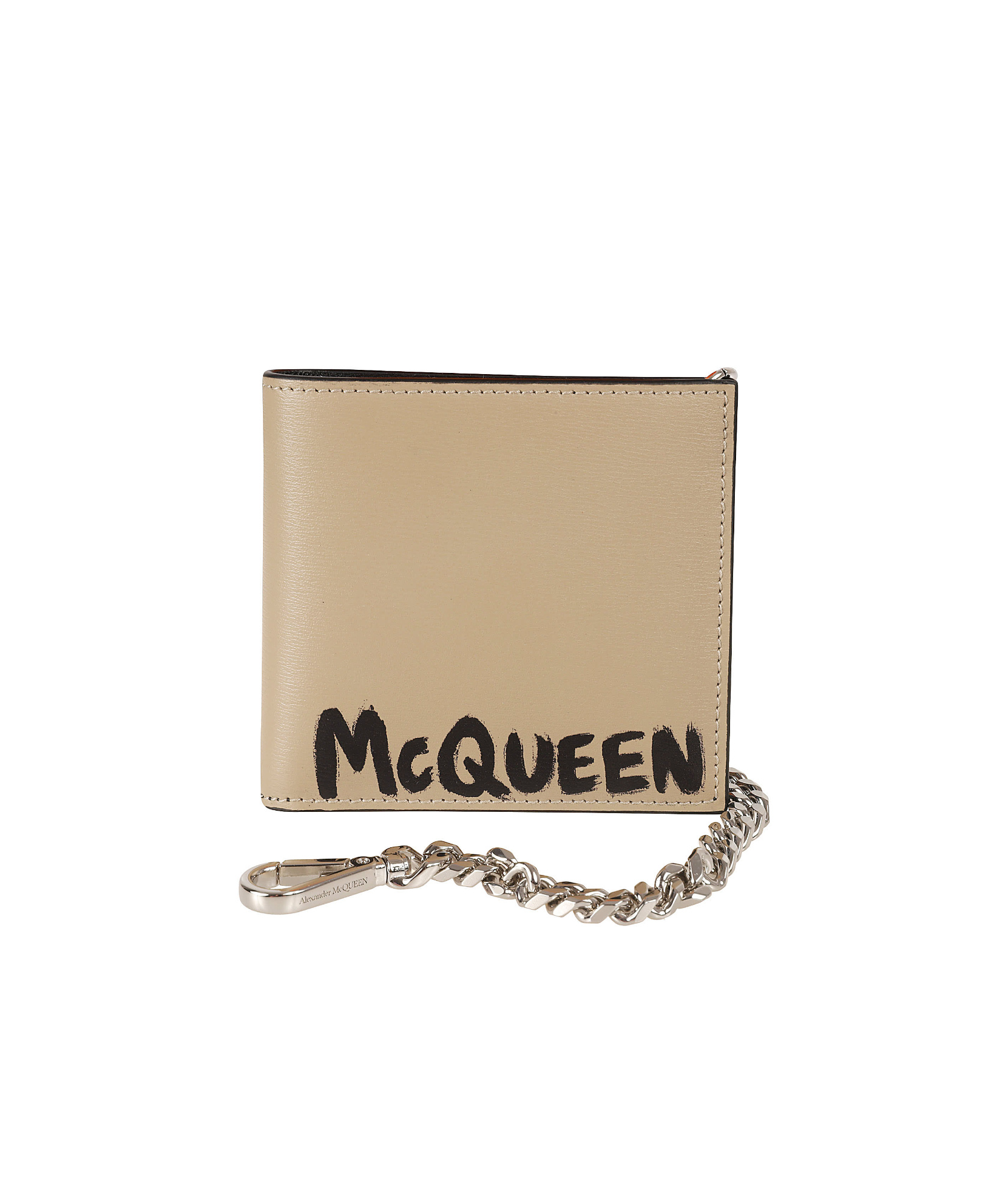 Alexander Mcqueen Logo Detail Chain Applique Wallet In Nude