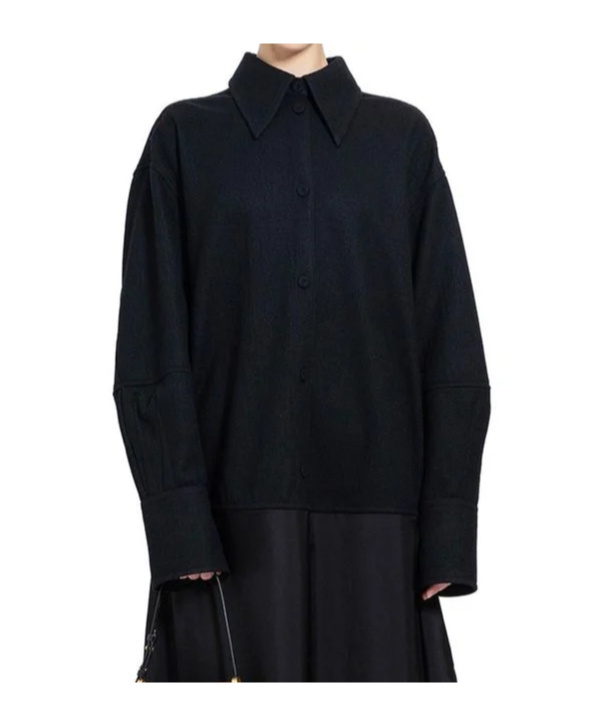Jil Sander Asymmetrical Wool Dress With Draped Panel And Button Closure In Black
