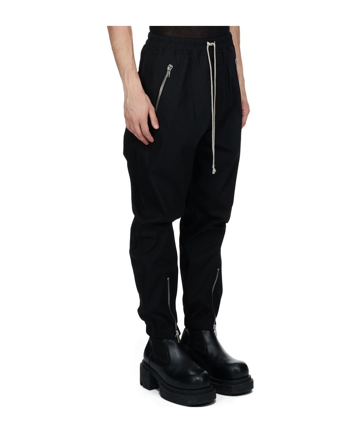 Rick Owens Black Drop-crotched Track Pants With Drawstring In Stretch Cotton Man In Black