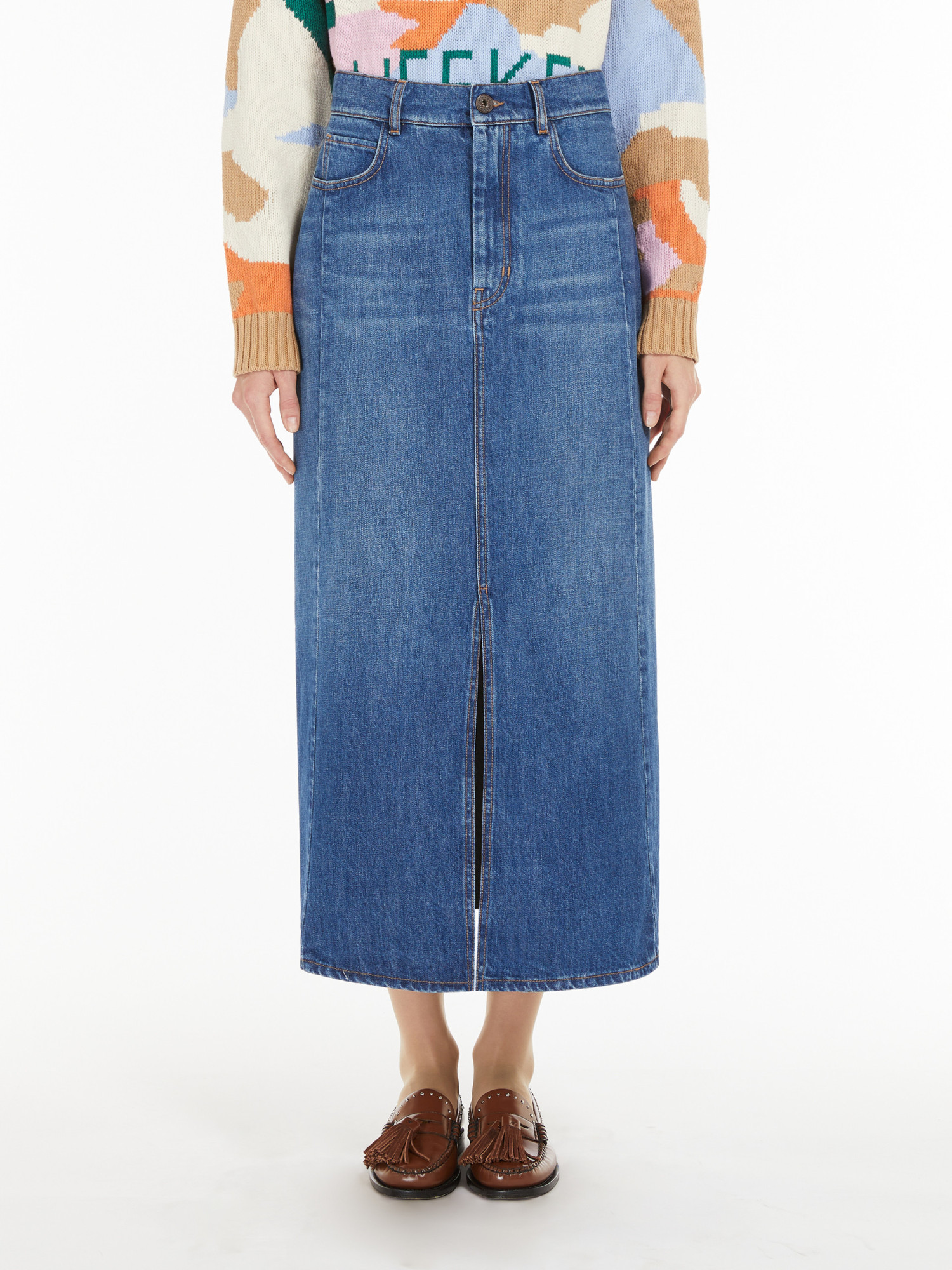 Weekend Max Mara Gesso Front Slit Denim Skirt In Blue