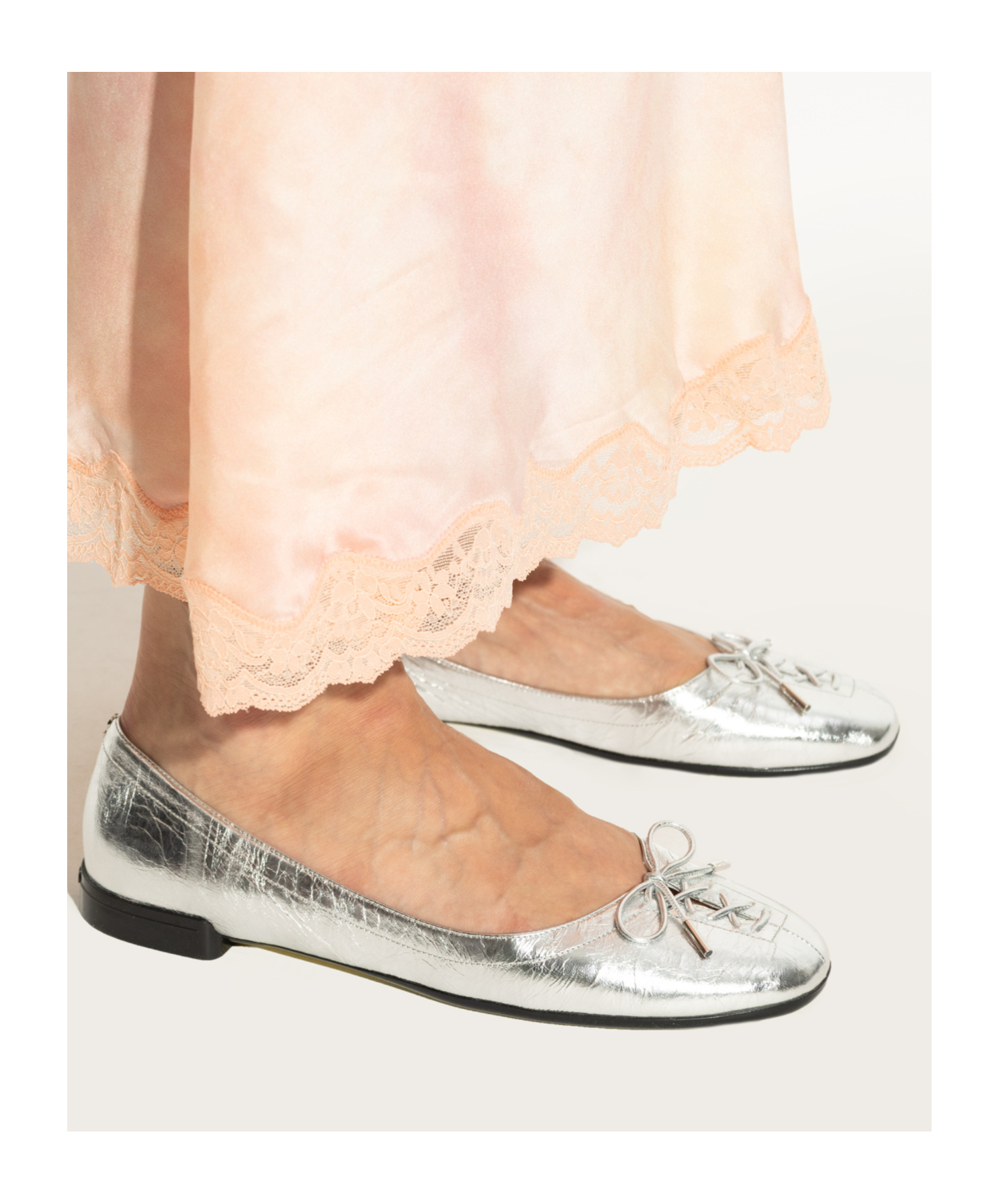 Jimmy Choo Scarlett Lace-up Bow Ballerina Flats In Silver