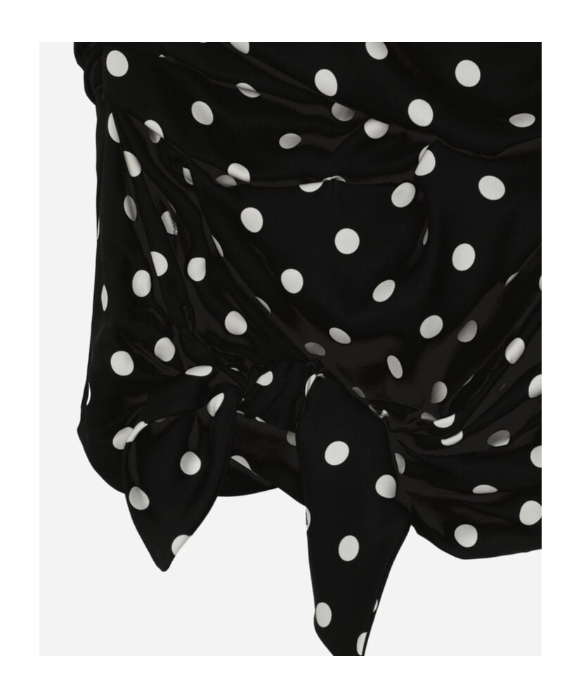 Dolce & Gabbana Polka-dot Draped Mini Dress In Black
